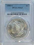 Blazing Super Gem BU 1880-S Morgan Silver Dollar. PCGS MS65