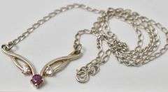 Ruby and CZ Gemstone Pendant Necklace in Sterling Silver