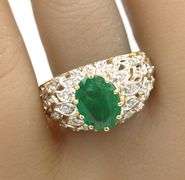 14kt Yellow gold oval emerald and diamond pave 2 tone ring