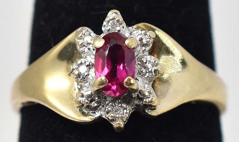 Brilliant Ruby and Diamond Ring in 10K Yellow Gold
