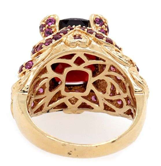 14kt Yellow gold garnet and pink tourmaline scalloped ring