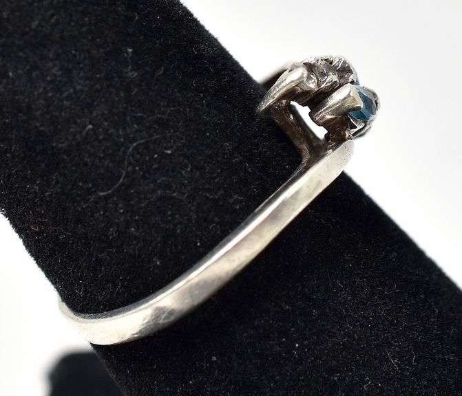 Blue Topaz and CZ Gemstone Ring in Sterling Silver