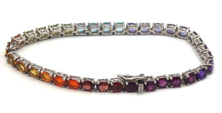 925 Sterling silver lot of 2 multi color crystal bracelets
