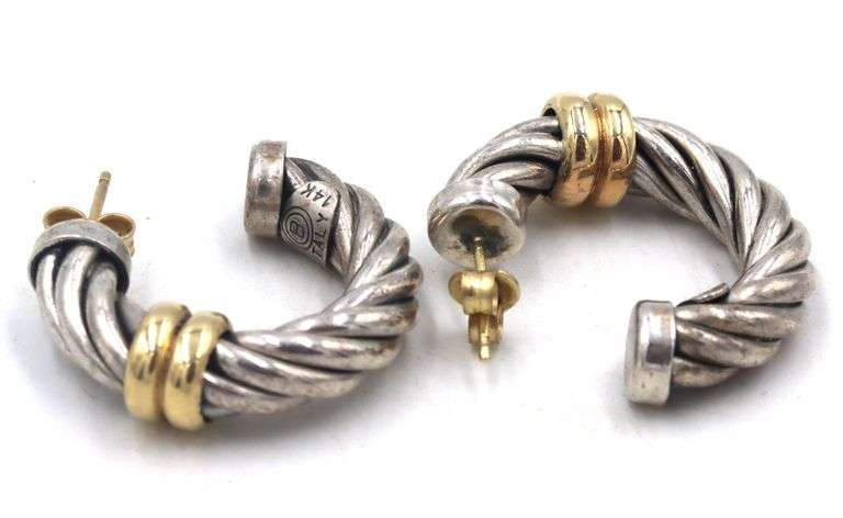 Set of 925 sterling silver cuff bangle and earrings