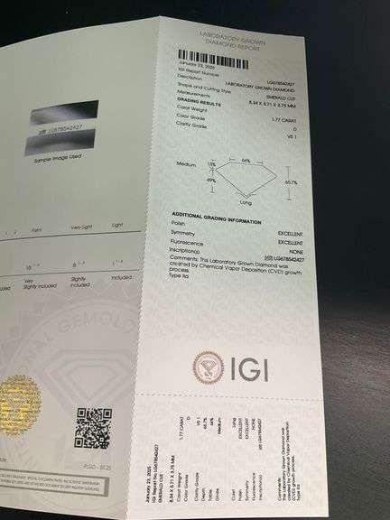 I.G.I CERIFIED 1.77 CARAT DIAMOND D COLOR VS1 CLARITY
