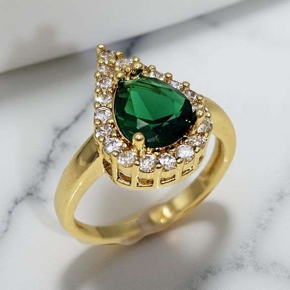 18 Kt Yellow Gold Plate 4 Piece Lab Simulated Emerald Jewelry Set