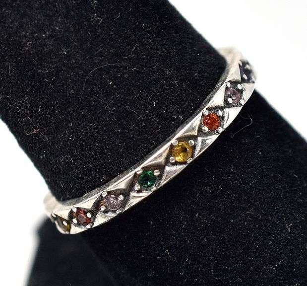 Colorful CZ Gemstone Ring Band in Sterling Silver