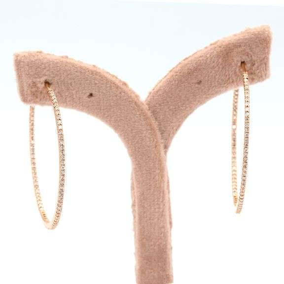 18k Rose Gold Natural Diamond Hoop Earrings