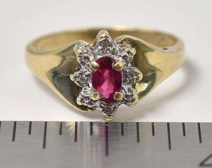 Brilliant Ruby and Diamond Ring in 10K Yellow Gold