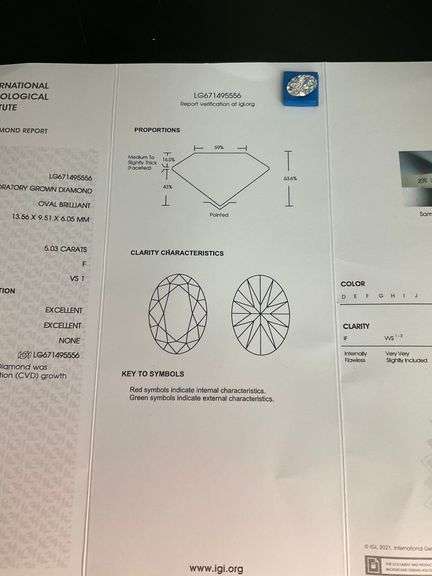 I.G.I CERTIFIED 5.03 CARAT OVAL SHAPED DIAMOND