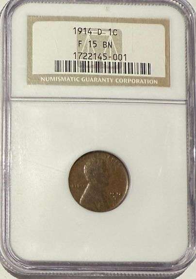 Key 1914 D NGC Fine 15 Brown Lincoln Cent