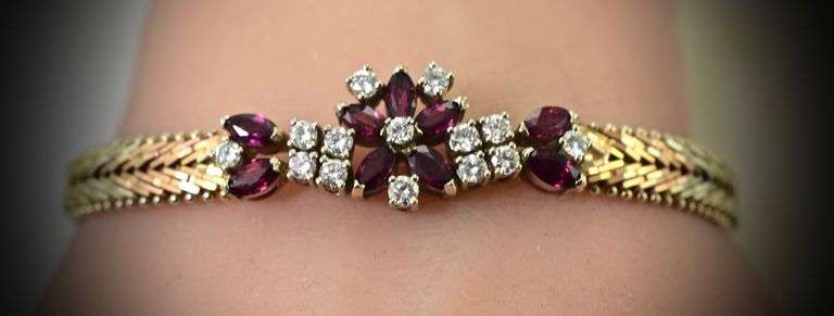 Dazzling 14K Tri-Color Ruby and Diamond Bracelet