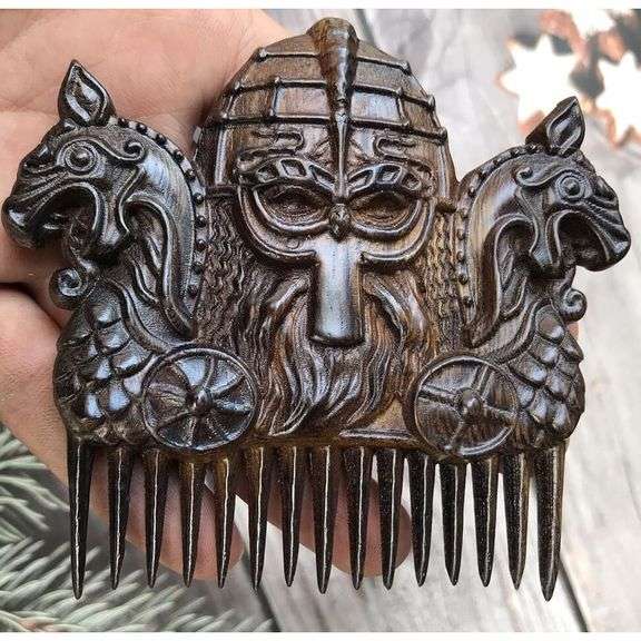 Hand-Carved Natural Wood Viking Comb