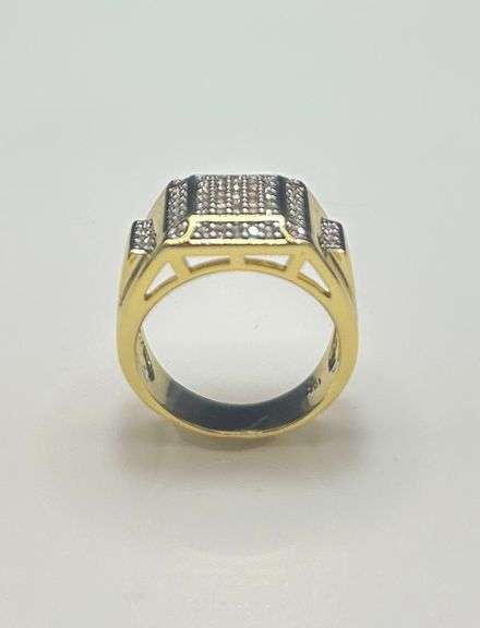 Mens Strong 14 Kt Gold Plated Lab Simulated Diamond Ring