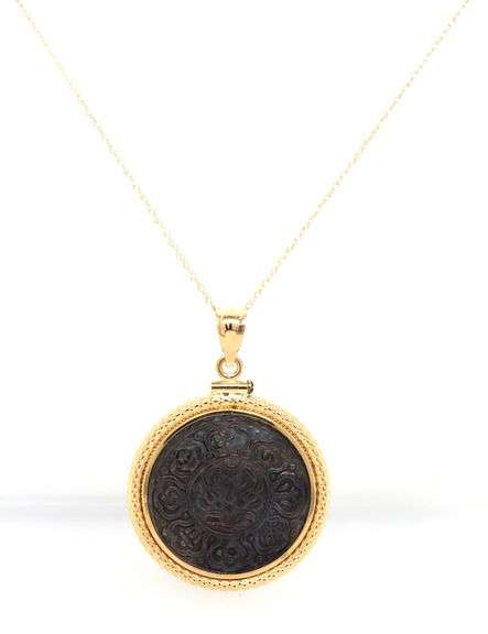 18kt Yellow gold Coin in 18kt gold frame pendant on chain