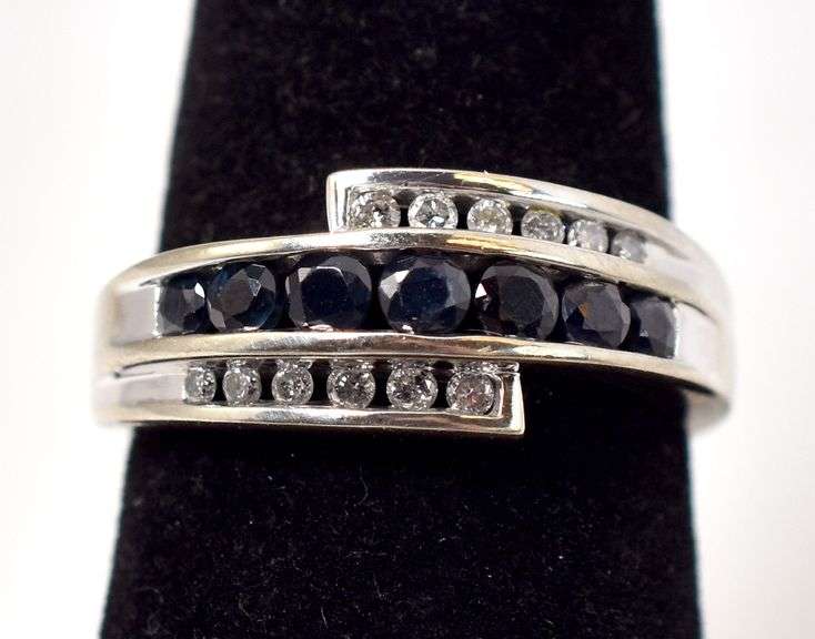 Lovely Blue Sapphire and Diamond Ring in 10K White Gold