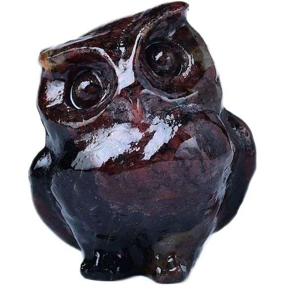 Hand Carved Garnet Crystal Owl Natural Gemstone