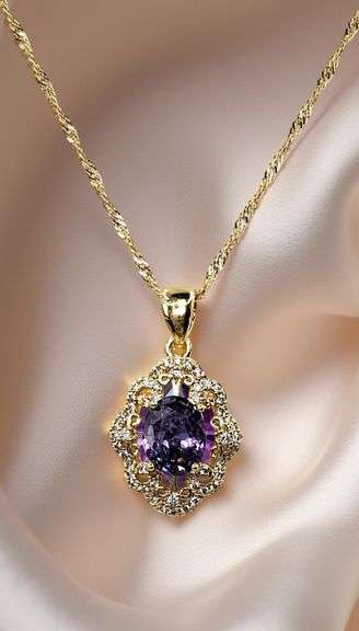 18 Kt Yellow Gold Plate 4 Piece Lab Simulated Alexandrite Jewelry Set