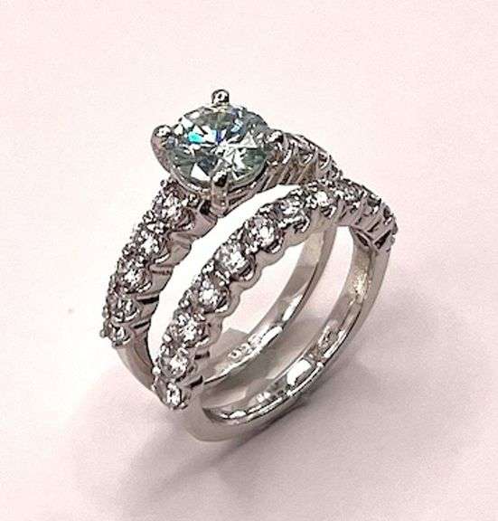 14 K White Gold Plate 2 Band Stackable 3.75 Ct Lab Simulated Diamond Ring