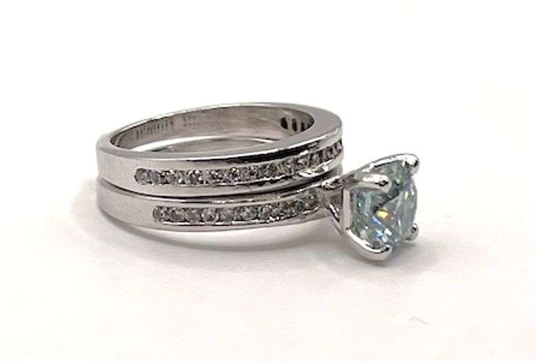 Large 3.65 Ctw Lab Simulated Diamond 2 Band Engagement  Ring Set