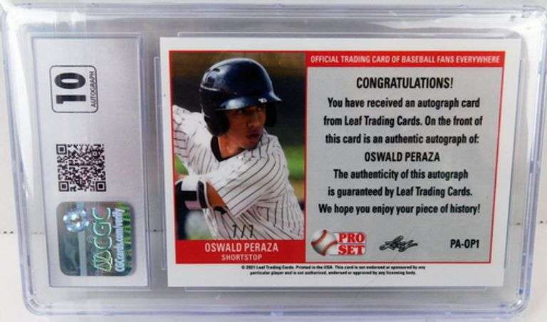 Oswald Peraza 2021 Autographed Baseball Card, Mint 9