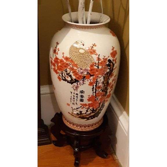 Red Lantern 14-Inch Cherry Blossom Porcelain Art