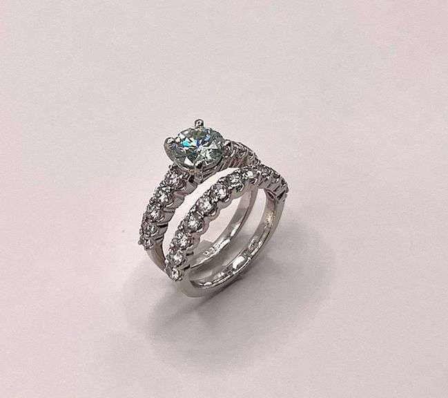 14 K White Gold Plate 2 Band Stackable 3.75 Ct Lab Simulated Diamond Ring