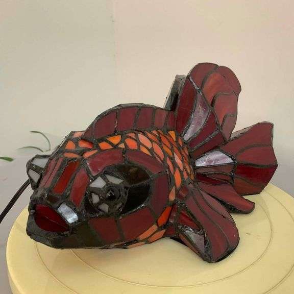 Handcrafted Stained Glass Red Goldfish Lamp