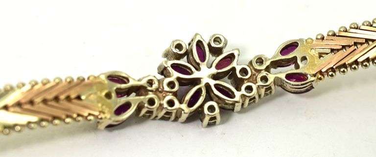 Dazzling 14K Tri-Color Ruby and Diamond Bracelet