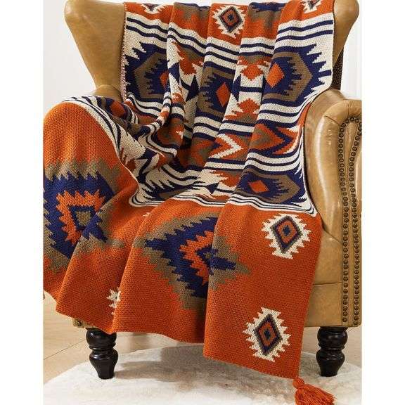 Southwest Tribal Throw Blanket with Fringe