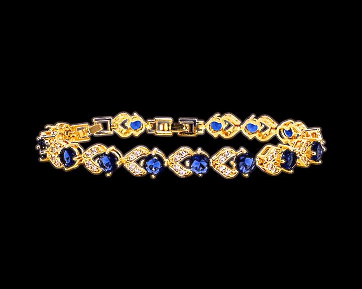 Beautiful 18 Kt Gold Plate 4 Piece Lab Simulated Midnight Blue Sapphire Set