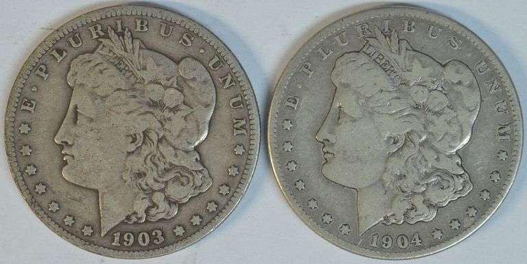 Very scarce key date 1903-S & 1904-S Morgan Silver Dollars in VF
