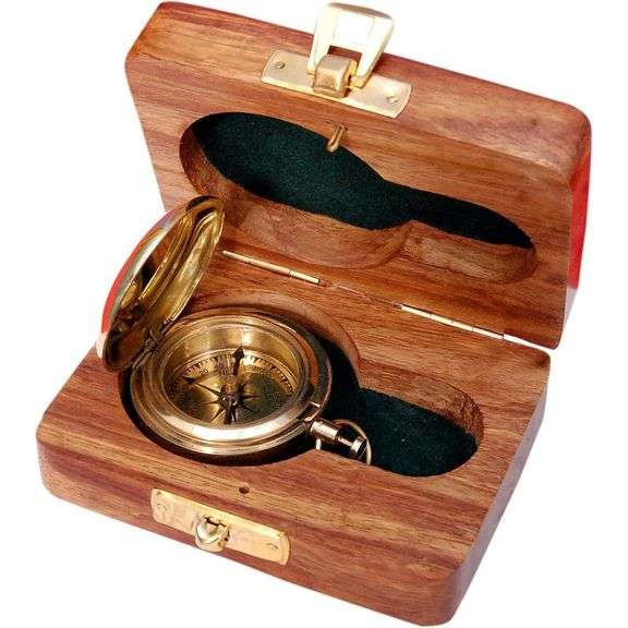 Brass Pocket Compass with Rosewood Case