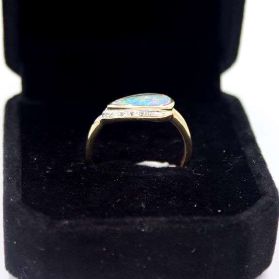 14kt Yellow gold Boulder Opal & Diamond Accent Ring