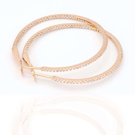 18k Rose Gold Natural Diamond Hoop Earrings