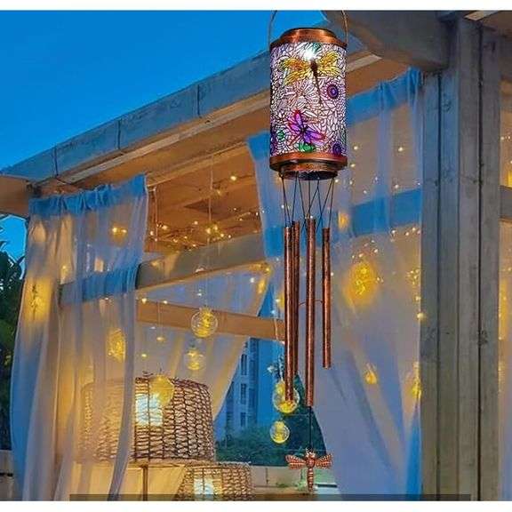 Dragonfly Solar Wind Chimes with Lantern Light