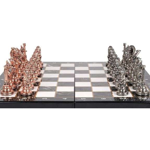 Egyptian Chess Set with Marbled Foldable Board