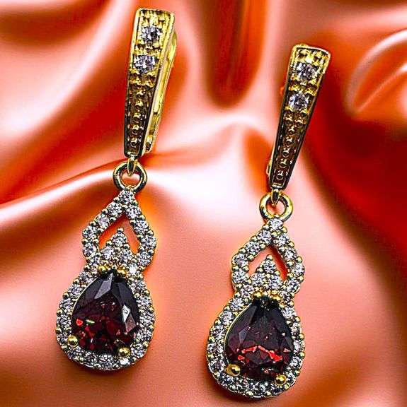 18 Kt Yellow Gold Plate Rare Padpaparacha Sapphire Lab Simulated 4 Piece Jewelry Set