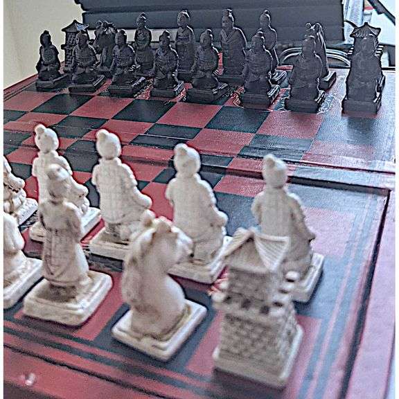 Chinese Terracotta Warrior Chess Set with Wood Board