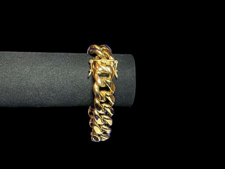 Huge 123.5 Gram 14 Kt Gold Plate Curb Link Bracelet