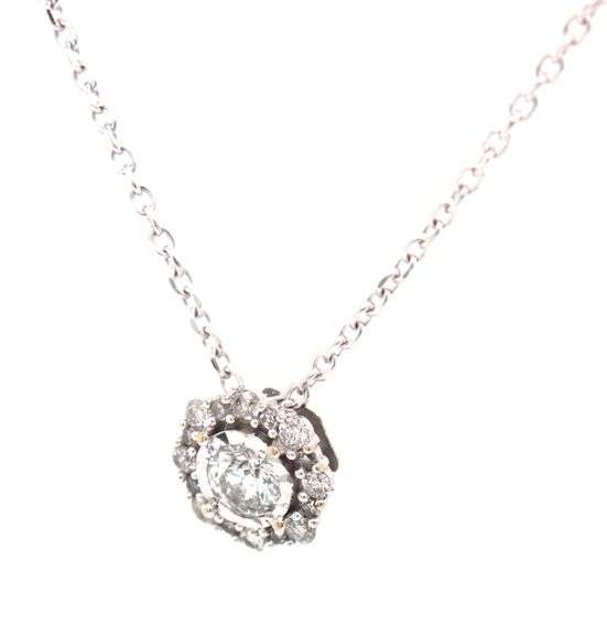 10kt White gold 0.30ctw diamond halo pendant on chain