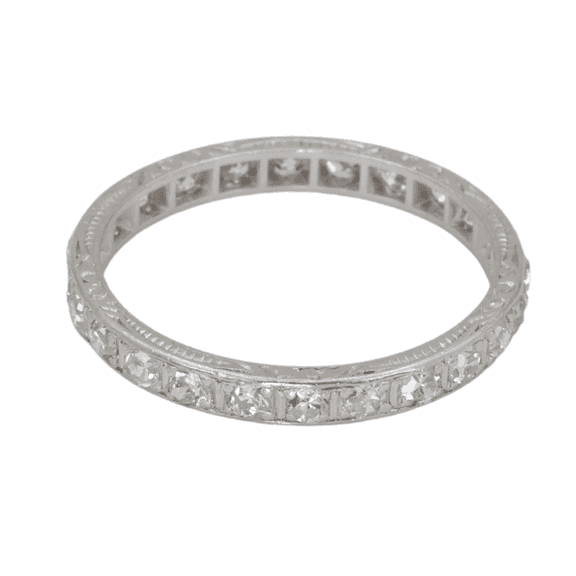 Platinum 950 Natural Diamond Engraved Band, Size 8
