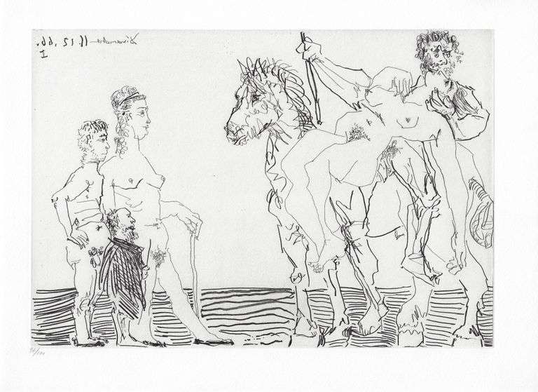 Rare Limited Edition Pablo Picasso Etching Le Cocu Magnifique 1978 Pablo Picasso Plate VII (from Le 
