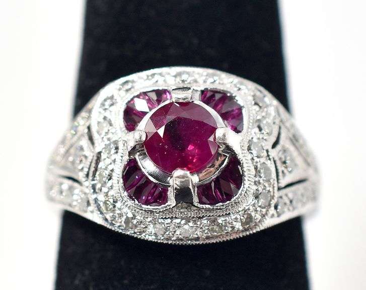Vintage Platinum Ruby and Diamond Ring
