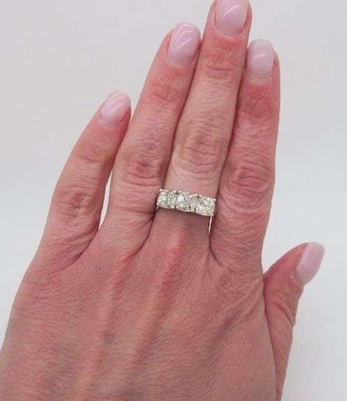 2.32CTW Old Mine Cut Diamond Three Stone Ring