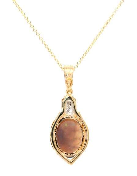 1.25ct Oval Black Opal and 0.03ctw Diamond Pendant Necklace in 18K