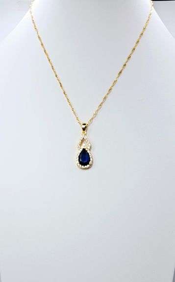 Beautiful 18 Kt Gold Plate 5 Piece Lab Simulated Midnight Blue Sapphire Set