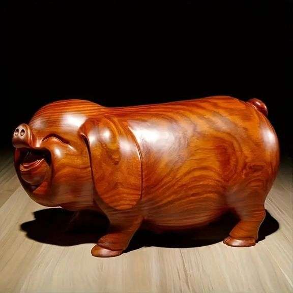 Hand-Carved Rosewood Pig of Prosperity