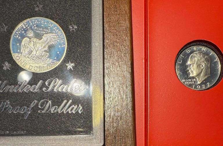 6 Brown Box Ike 1972 S Silver Dollars.