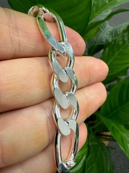 Men's 13.5mm .925 Sterling Silver Heavy Figaro Chain Cuban Link Italy Necklace 24"